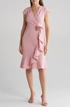 London Times Rosette Ruffle Cap Sleeve A-line Dress In Shell Pink