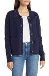 Caslon Collar Organic Cotton Blend Cardigan In Navy Peacoat