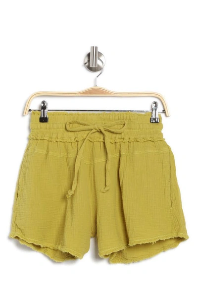 Vici Collection Kennedy Cotton Gauze Fray Shorts In Lime