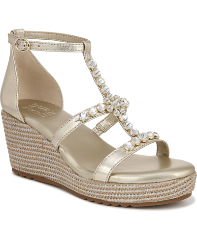 Naturalizer Serena Wedge Sandals In Champagne Faux Leather
