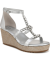 Naturalizer Serena Ankle Strap Espadrille Platform Wedge Sandal In Silver Faux Leather