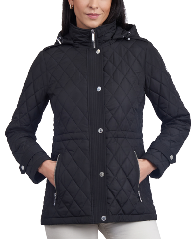 Michael Kors Michael  Women's Quilted Hooded Anorak Coat In Black