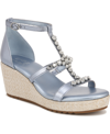 Naturalizer Serena Ankle Strap Espadrille Platform Wedge Sandal In Light Blue Metallic Faux Leather