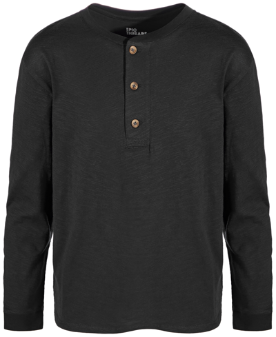 Epic Threads Kids' Toddler And Little Boys Solid Henley Shirt, Created For Macy's In Deep Black