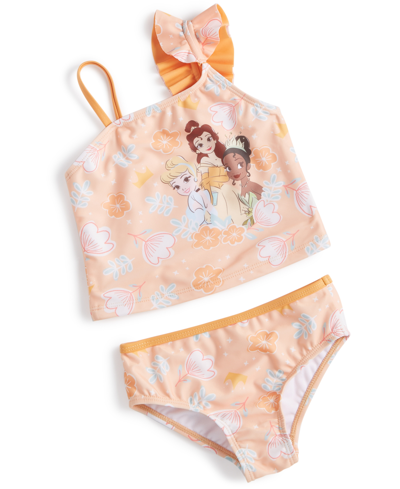 Disney Princess Babies' Toddler Girls One-shoulder Princess Swimsuit, 2 Piece Set In Orange