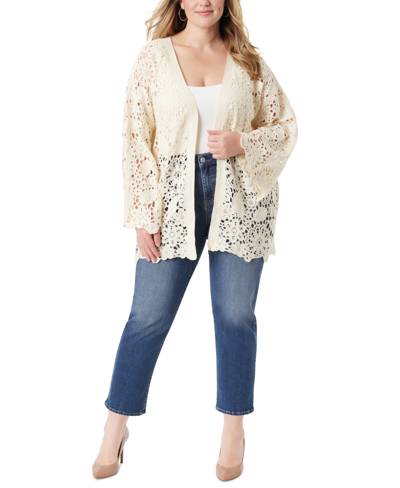 Jessica Simpson Trendy Plus Size Arieth Crochet Kimono Cardigan In Parchment