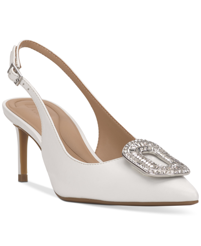 Inc International Concepts Gizi Embellished Slingback Pumps, Created For Macy's In White Smooth
