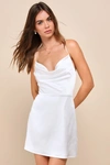 Lulus Luxe Reputation White Satin Sleeveless Cowl Neck Mini Dress In White
