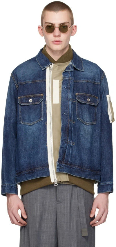 Sacai Blue Layered Denim Bomber Jacket