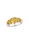 Delmar Sterling Silver Heart-shape Citrine 3-stone Ring In Yellow