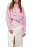 Blu Pepper Button Placket Sweater Top In Light Pink