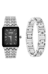 I Touch Jones New York Three-hand Quartz Mesh Strap Watch & Id Bracelet Set In Silver