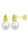 Delmar Peridot & Freshwater Pearl Stud Earrings In Green