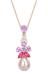 DELMAR CULTURED FRESHWATER PEARL & PINK STONE PENDANT NECKLACE