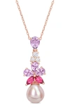 Delmar Cultured Freshwater Pearl & Pink Stone Pendant Necklace In Pink Multi
