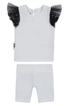 Maniere Glitter Mesh Top & Shorts Set In White/ Black