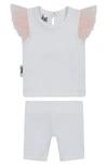 Maniere Manière Glitter Mesh Top & Shorts Set In White/ Mauve