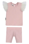 Maniere Glitter Mesh Top & Shorts Set In Mauve