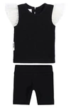 Maniere Glitter Mesh Top & Shorts Set In Black