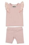 Maniere Flutter Sleeve Top & Shorts Set In Pale Pink