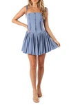 Petal And Pup Ruby Tie Strap Pleated Minidress In Blue