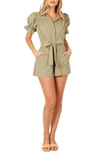 Petal And Pup Petal & Pup Riley Tie Waist Cotton Romper In Olive