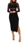 Petal And Pup Farrow Long Sleeve Midi Dress In Black