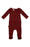 Maniere Pine Cone Print Cotton Blend Footie In Maroon