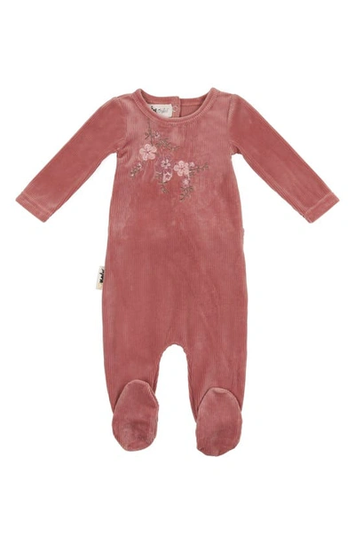 Maniere Babies' Cherry Blossom Rib Cotton Blend Footie In Mauve