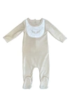 Maniere Embroidered Bib Cotton Blend Footie In Cream