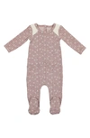Maniere Manière Floral Stripe Cotton Blend Footie In Mauve