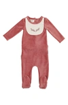 Maniere Embroidered Bib Cotton Blend Footie In Rose