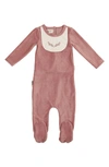 Maniere Embroidered Bib Cotton Blend Footie In Mauve