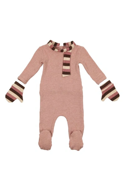 Maniere Unisex Winter Striped Footie And Mittens Set - Baby In Mauve