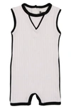 Maniere Contrast Piping Stretch Cotton Ribbed Romper In White