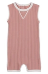 Maniere Contrast Piping Stretch Cotton Ribbed Romper In Pink