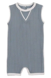 Maniere Contrast Piping Stretch Cotton Ribbed Romper In Blue