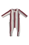 Maniere Stripe Stretch Cotton Terry Footie In Berry