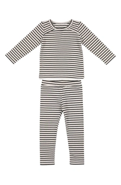 Maniere Babies' Stripe Stretch Cotton T-shirt & Trousers Set In Black