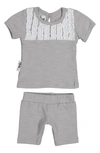 Maniere Tux Ruffle Top & Shorts Set In Grey