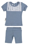 Maniere Tux Ruffle Top & Shorts Set In Blue