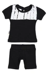Maniere Tux Ruffle Top & Shorts Set In Black