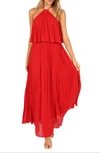 Petal And Pup Womens Gia Pleated Halterneck Maxi Dress In Red