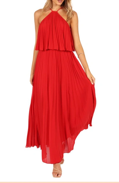 Petal And Pup Womens Gia Pleated Halterneck Maxi Dress In Red