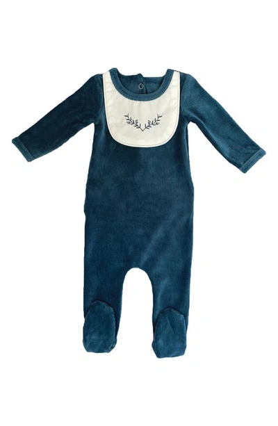 Maniere Babies' Sprig Embroidered Bib Corduroy Footie In Blue