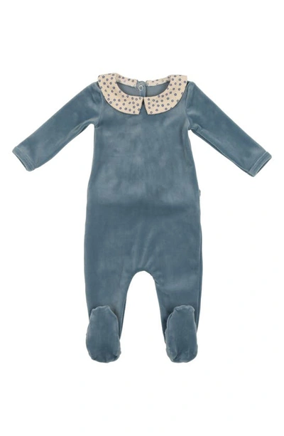 Maniere Boys' Velour Contrast Collar Footie - Baby In Blue