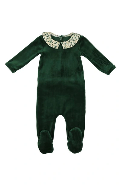 Maniere Boys' Velour Contrast Collar Footie - Baby In Emerald