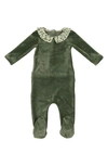 Maniere Boys' Velour Contrast Collar Footie - Baby In Sage