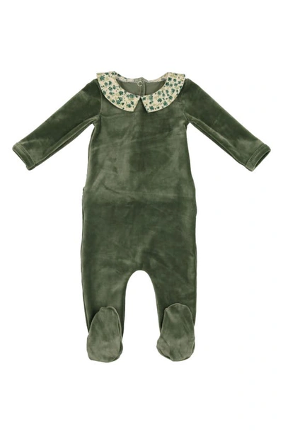 Maniere Boys' Velour Contrast Collar Footie - Baby In Sage