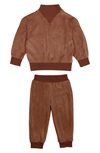 Maniere Manière Kids' Velour Sweater & Joggers Set In Taupe